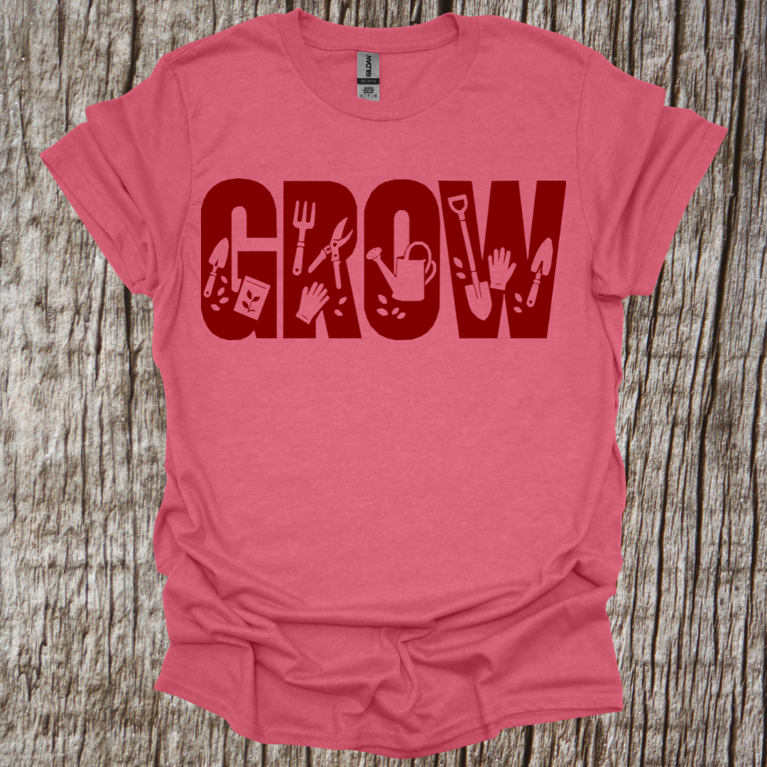 GROW and garden tools graphic T shirt